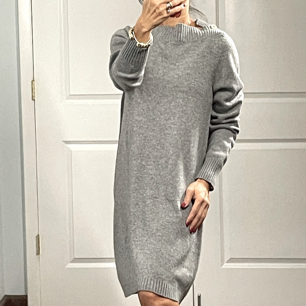 Gran Sasso Cashmere Blend Gray Sweater Dress size IT 48 - Picture 2 of 12
